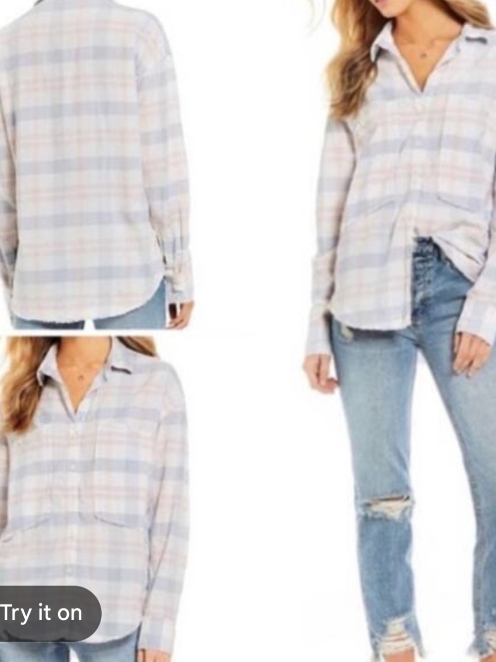 Free People Loveland Pastel Pink and Lavender Plaid flannel Button-Down Shirt